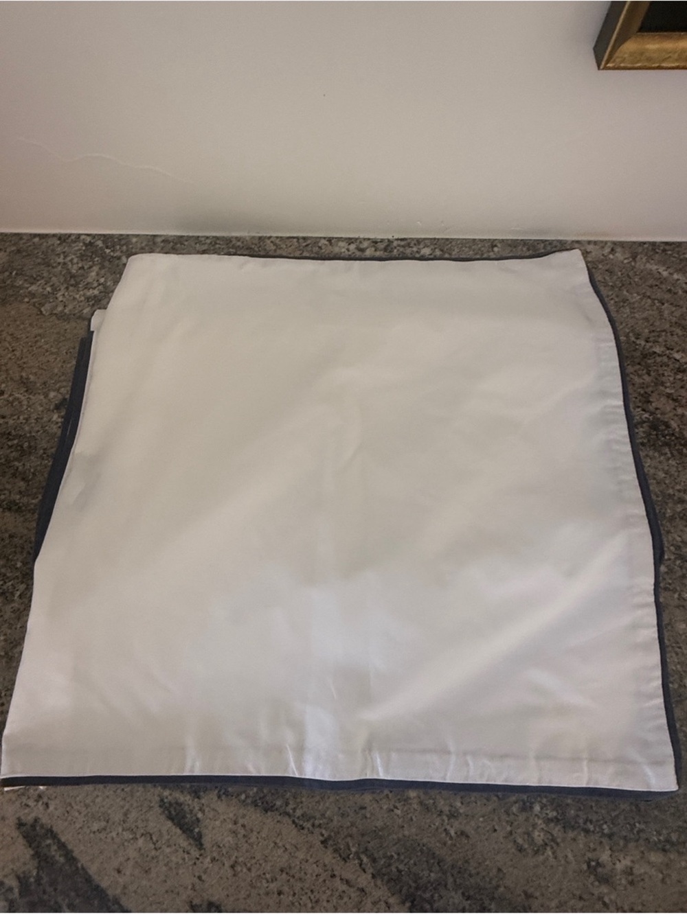 Two Threshold White Pillow Shams with Navy Piping - Picture 2 of 3